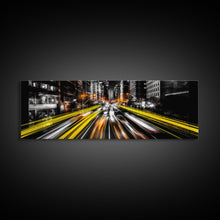 Load image into Gallery viewer, Long Exposure City Street Lights Wall Art, Urban Art Print, Night In The City, Streaks Of Light, Panoramic, Wall Art, Canvas Print