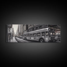 Load image into Gallery viewer, Detailed Street Pencil Sketch Canvas Print, City Wall Art, Bus, Cars, Traffic, Buildings, Urban Art Print, Panoramic, Wall Art, Canvas Print