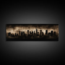 Cargar imagen en el visor de la galería, City Skyline Grunge Wall Art Canvas Print, City Art, Dark Urban Art, Large Urban Art Print, Wall Decor, Panoramic, Wall Art, Canvas Print