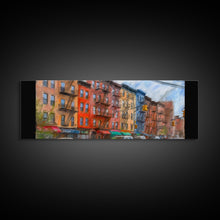 Cargar imagen en el visor de la galería, Colorful Abstract Row Of Buildings City Canvas Print, Large Urban Art Print, Cityscape Art, Vibrant Art, Panoramic, Wall Art, Canvas Print