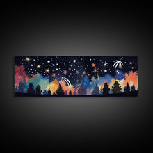 Carregar imagem no visualizador da galeria, Abstract Forest Art, Dark Forest Art, Autumn Canvas Print, Starry Night Sky, Framed Canvas Print, Panoramic, Wall Art, Canvas Print