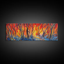 Carregar imagem no visualizador da galeria, Flames In The Woods Canvas Art Print, Forest Fire, Red Flame, Wall Decor, Framed Large Canvas Print, Panoramic, Wall Art, Canvas Print