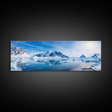 Load image into Gallery viewer, Beautiful Photographic Panoramic of Antarctica, Sunset Photography, Winter Decor, Christmas Deco, Framed Canvas Print, Landscape Photography