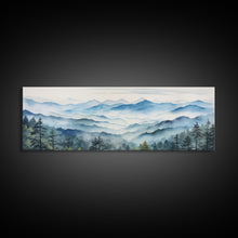 Load image into Gallery viewer, Blue Ridge Mountains National Park Panoramic Watercolor Painting Framed Canvas Print Large Wall Art