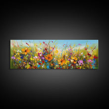 Carregar imagem no visualizador da galeria, Panoramic Wild Flower Mural Canvas Print, Framed Wall Art, Minimalist Decor, Abstract Oil Painting Of Flowers, Floral Art