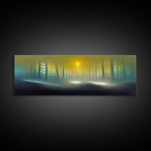 Carregar imagem no visualizador da galeria, Foggy Forest, UFO Sighting, Ready To Hang Canvas Print, Panoramic Art, Scifi Wall Art
