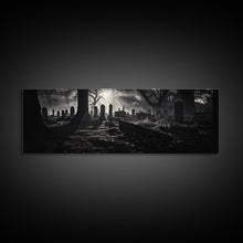 Cargar imagen en el visor de la galería, Spooky Halloween Decor, Black and White Photograph Of A Creepy Cematary, Graveyard Decor, Witchy Art
