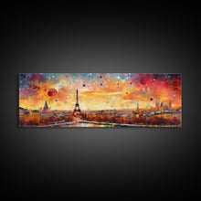 Load image into Gallery viewer, Eiffel Tower Abstract Paris France Panoramic Framed Canvas Print, Van Gogh Inspired Original Painting, Colorful Wall Art