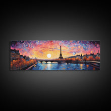Load image into Gallery viewer, Eiffel Tower Abstract Paris France Panoramic Framed Canvas Print, Van Gogh Inspired Original Painting, Colorful Wall Art