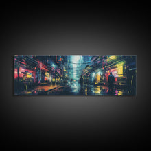Load image into Gallery viewer, Cyberpunk Tokyo City Streets, Framed Canvas Print, Cyberpunk Style Wall Art, Synthwave Decor, Videogame Concept Art