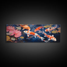 Load image into Gallery viewer, The Koi Pond Framed Canvas Print, Koi Fish Decor, Koi Fish Garden Wall Art, Koi Fish and Lilly Pads