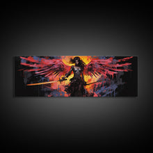 Load image into Gallery viewer, The Battle Angel, Framed Canvas Print, Game Room Art, Panoramic Painting, Panoramic Wall Art, Extra Large Wall Art