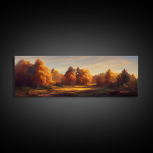 Carregar imagem no visualizador da galeria, A Forest In Autumn, Fall Decor, Extra Large Wall Art, Framed Panoramic Canvas Print, Framed Wall Decor