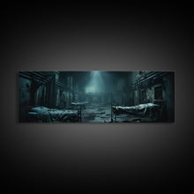 Load image into Gallery viewer, An Abandoned Insane Asylum, Canvas Print Framed Halloween Art, Spooky Decor Panoramic Halloween Art, Halloween Wall Art, Halloween Art Print