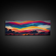 Load image into Gallery viewer, Beautiful Panoramic Sunset Watercolor, Extra Large Wall Art, Framed Panoramic Canvas Print, Framed Wall Art