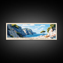 Load image into Gallery viewer, Les Calanques de Cassis, France Panoramic Print, Vacation Gift, France Wall Art, Beach Painting, Beach Decor, Large Wall Art, Wood Frame Art