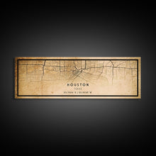 Load image into Gallery viewer, Distressed Panoramic Houston map print poster canvas print, framed road map art, map print poster canvas, Houston city map print canvas