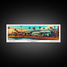 Load image into Gallery viewer, Anaheim California Panoramic Wall Art Framed Canvas Print, Mid Century Modern Art, Pop Art Style, Travel Poster, Home Decor, Retro Style