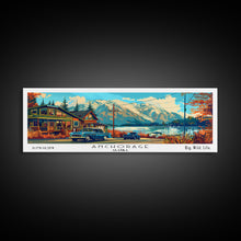 Load image into Gallery viewer, Anchorage Alaska Panoramic Travel Poster Framed Canvas Print, Mid Century Modern Art, Pop Art Style, Wall Art Decor, Home Decoration