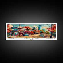 Carregar imagem no visualizador da galeria, Arlington Texas Panoramic Painting Framed Canvas Print, Mid Century Modern Art, Pop Art Style, Travel Poster, Living Room Decor