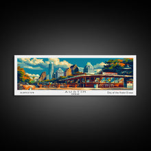 Carregar imagem no visualizador da galeria, Austin Texas Panoramic Travel Poster Framed Canvas Print, Mid Century Modern Art, Pop Art Style, Wall Art Decor, Home Decoration