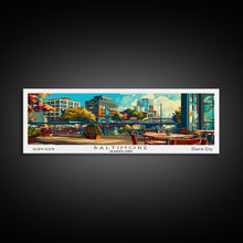 Carregar imagem no visualizador da galeria, Baltimore Maryland Panoramic Wall Art Framed Canvas Print, Mid Century Modern Art, Pop Art Style, Travel Poster, Home Decor, Retro Style