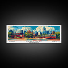 Cargar imagen en el visor de la galería, Charlotte North Carolina Panoramic Painting Framed Canvas Print, Mid Century Modern Art, Pop Art Style, Travel Poster, Wall Art Decor