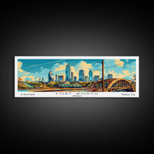 Carregar imagem no visualizador da galeria, Forth Worth Texas Panoramic Painting Framed Canvas Print, Mid Century Modern Art, Pop Art Style, Travel Poster, Living Room Decor