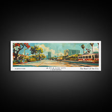 Load image into Gallery viewer, Anaheim California Panoramic Wall Art, Retro Pop Art Framed Canvas Print, Mid Century Modern Travel Poster, Living Room Decor, Wall Hanging