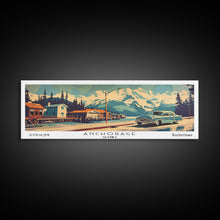 Load image into Gallery viewer, Anchorage Alaska Panoramic Painting, Mid Century Modern Framed Canvas Print, Retro Pop Art Travel Poster, Wall Art, Home Decor, Office Art