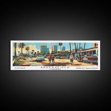 Load image into Gallery viewer, Bakersfield California Panoramic Wall Art, Mid Century Modern Framed Canvas Print, Retro Pop Art Travel Poster, Office Wall Art, Living Room Decor