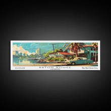 Load image into Gallery viewer, Baton Rouge Louisiana Panoramic Wall Art, Retro Pop Art Framed Canvas Print, Mid Century Modern Travel Poster, Living Room Decor, Office Art