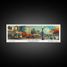 Load image into Gallery viewer, Boston Massachusetts Panoramic Wall Art, Mid Century Modern Framed Canvas Print, Retro Pop Art Travel Poster, Office Art, Living Room Decor