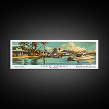 Carregar imagem no visualizador da galeria, Cape Coral Florida Panoramic Wall Art, Retro Pop Art Framed Canvas Print, Mid Century Modern Travel Poster, Living Room Decor, Office Wall Art