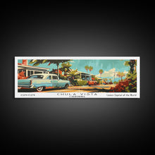 Load image into Gallery viewer, Chula Vista California Panoramic Painting, Mid Century Modern Framed Canvas Print, Retro Pop Art Travel Poster, Wall Decor, Office Art