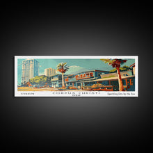 Cargar imagen en el visor de la galería, Corpus Christi Texas Panoramic Painting, Mid Century Modern Framed Canvas Print, Retro Pop Art Travel Poster, Wall Decor, Home Decor, Wall Hanging