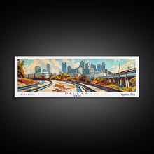 Load image into Gallery viewer, Dallas Texas Panoramic Wall Art, Retro Pop Art Framed Canvas Print, Mid Century Modern Travel Poster, Living Room Decor, Office Art