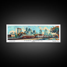 Carregar imagem no visualizador da galeria, Fort Worth Texas Panoramic Wall Art, Mid Century Modern Framed Canvas Print, Retro Pop Art Travel Poster, Office Art, Living Room Decor