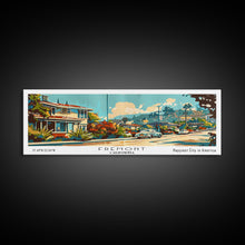 Load image into Gallery viewer, Fremont California Panoramic Painting, Mid Century Modern Framed Canvas Print, Retro Pop Art Travel Poster, Wall Decor, Gift Idea, Home Decor