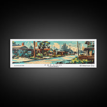 Carregar imagem no visualizador da galeria, Fresno California Panoramic Wall Art, Retro Pop Art Framed Canvas Print, Mid Century Modern Travel Poster, Living Room Decor, Wall Hanging, Office Art