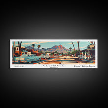 Carregar imagem no visualizador da galeria, Glendale Arizona Panoramic Wall Art, Mid Century Modern Framed Canvas Print, Retro Pop Art Travel Poster, Home Decor, Office Wall Art, Gift Idea