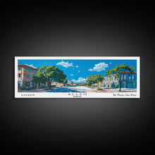 Load image into Gallery viewer, Allen Texas Panoramic Painting, Mid Century Modern Framed Canvas Print, Retro Pop Art Travel Poster, Living Room Wall Art Decor, City Art