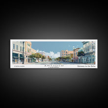 Load image into Gallery viewer, Antioch California Panoramic Painting, Mid Century Modern Framed Canvas Print, Retro Pop Art Travel Poster, Home Decor, City Art