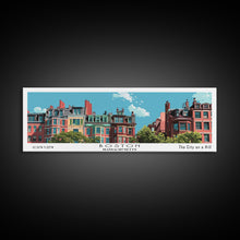Load image into Gallery viewer, Boston Massachusetts Panoramic Painting, Mid Century Modern Framed Canvas Print, Retro Pop Art Travel Poster, Home Decor, City Art