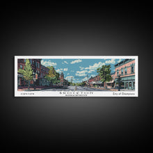Load image into Gallery viewer, Brockton Massachusetts Panoramic Painting, Mid Century Modern Framed Canvas Print, Retro Pop Art Travel Poster, Home Decor, City Art