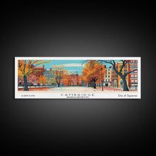 Carregar imagem no visualizador da galeria, Cambridge Massachusetts Panoramic Painting, Mid Century Modern Framed Canvas Print, Retro Pop Art Travel Poster, Home Decor, City Print
