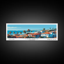 Carregar imagem no visualizador da galeria, Carlsbad California Panoramic Painting, Mid Century Modern Framed Canvas Print, Retro Pop Art Travel Poster, Living Room Wall Art, City Print