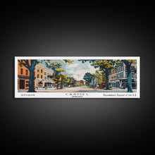 Load image into Gallery viewer, Carmel Indiana Panoramic Painting, Mid Century Modern Framed Canvas Print, Retro Pop Art Travel Poster, Home Decor, City Art