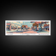 Cargar imagen en el visor de la galería, Carrollton Texas Panoramic Painting, Mid Century Modern Framed Canvas Print, Retro Pop Art Travel Poster, Office Wall Art, City Print