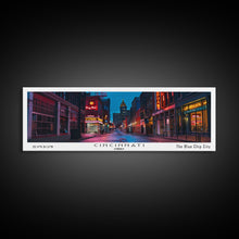 Cargar imagen en el visor de la galería, Cincinnati Ohio Panoramic Painting, Mid Century Modern Framed Canvas Print, Retro Pop Art Travel Poster, Office Wall Art, City Print